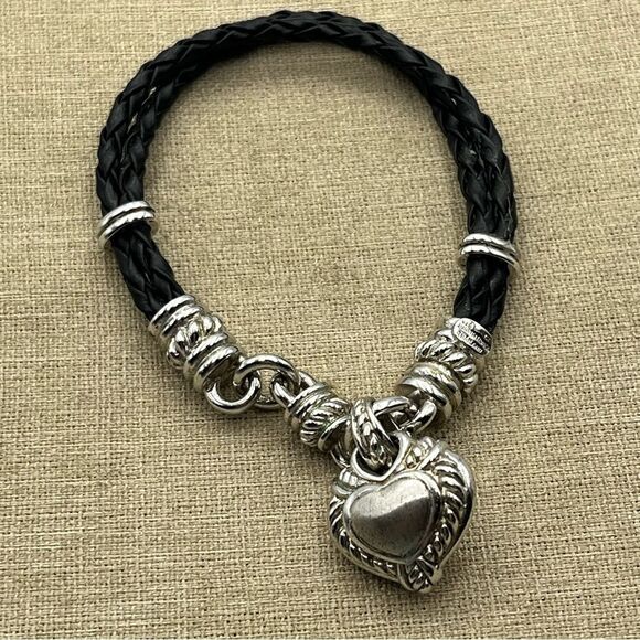 Judith Ripka Sterling Silver Braided Leather Bracelet with Heart Charm - Picture 4 of 6